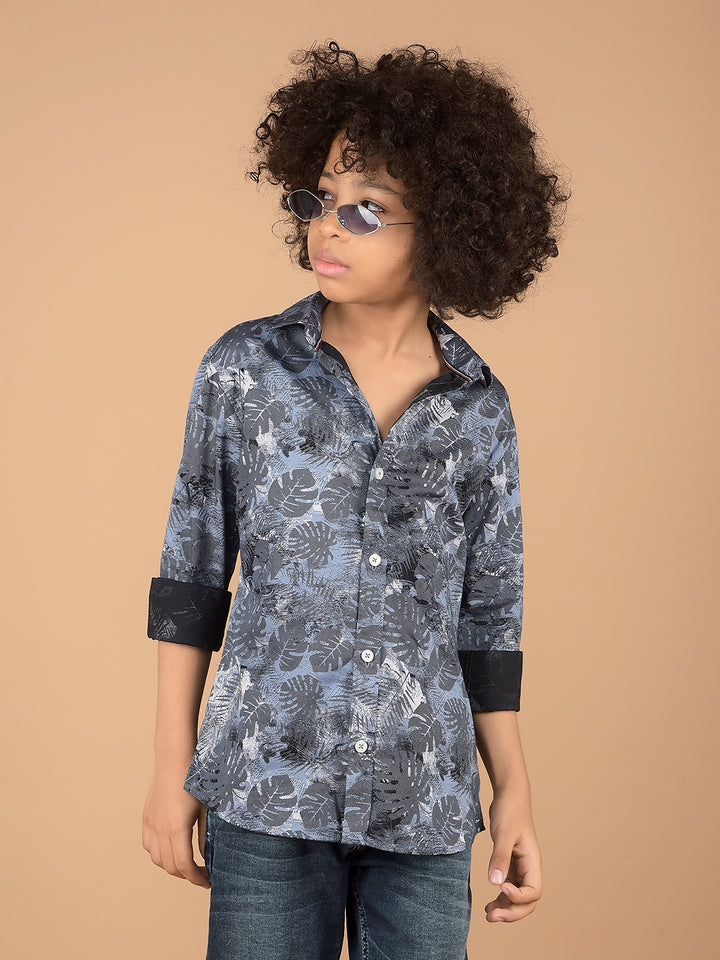 Blue Floral Print 100% Cotton Shirt-Boys Shirts-Crimsoune Club