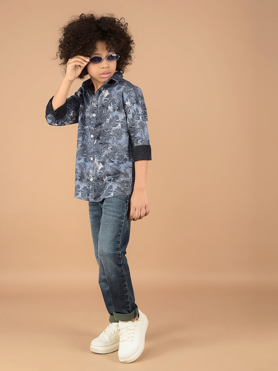Blue Floral Print 100% Cotton Shirt-Boys Shirts-Crimsoune Club