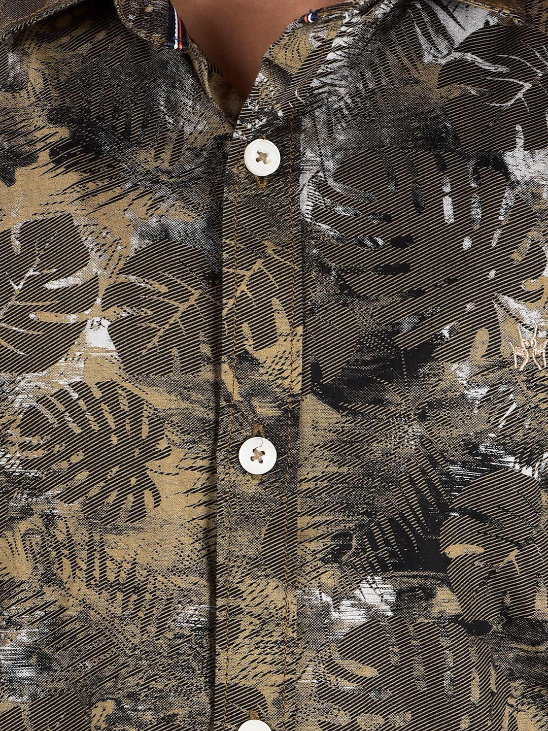 Khaki Floral Print 100% Cotton Shirt-Boys Shirts-Crimsoune Club