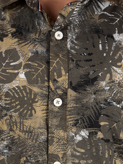 Khaki Floral Print 100% Cotton Shirt-Boys Shirts-Crimsoune Club
