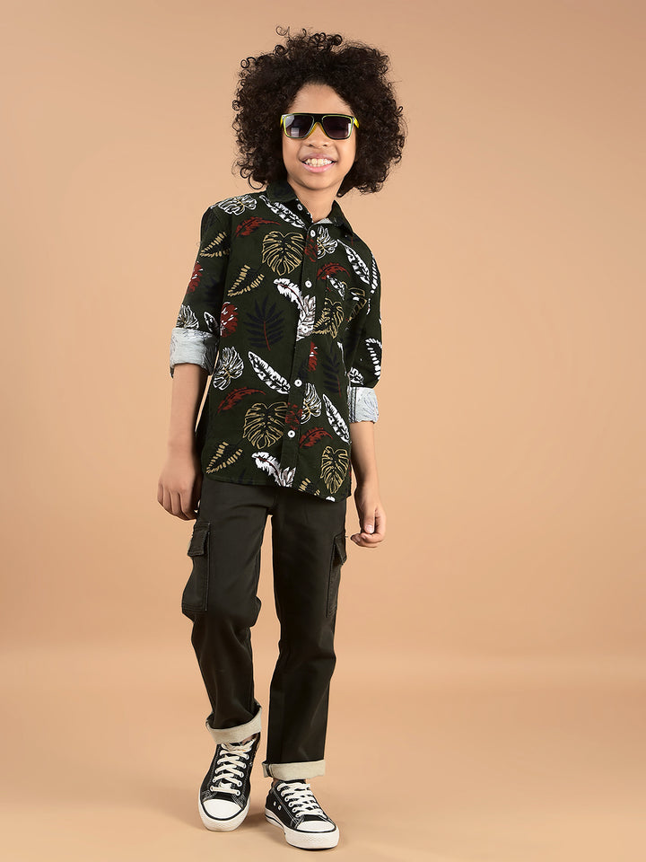 Red Floral Print 100% Cotton Shirt-Boys Shirts-Crimsoune Club