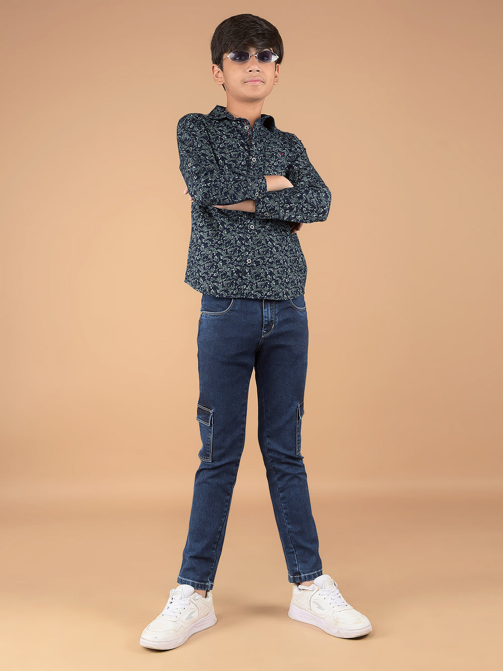 Green Floral Print 100% Cotton Shirt-Boys Shirts-Crimsoune Club