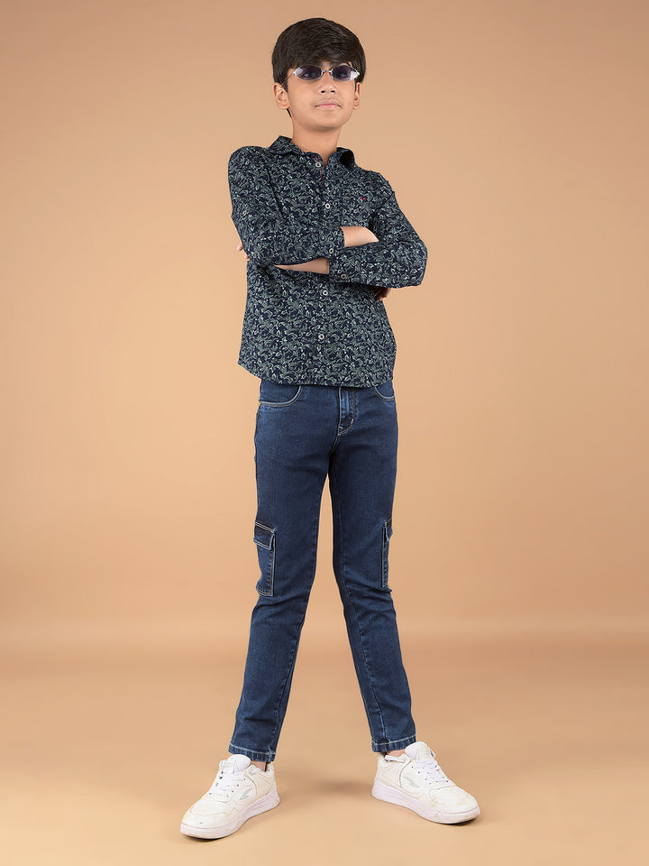 Green Floral Print 100% Cotton Shirt-Boys Shirts-Crimsoune Club