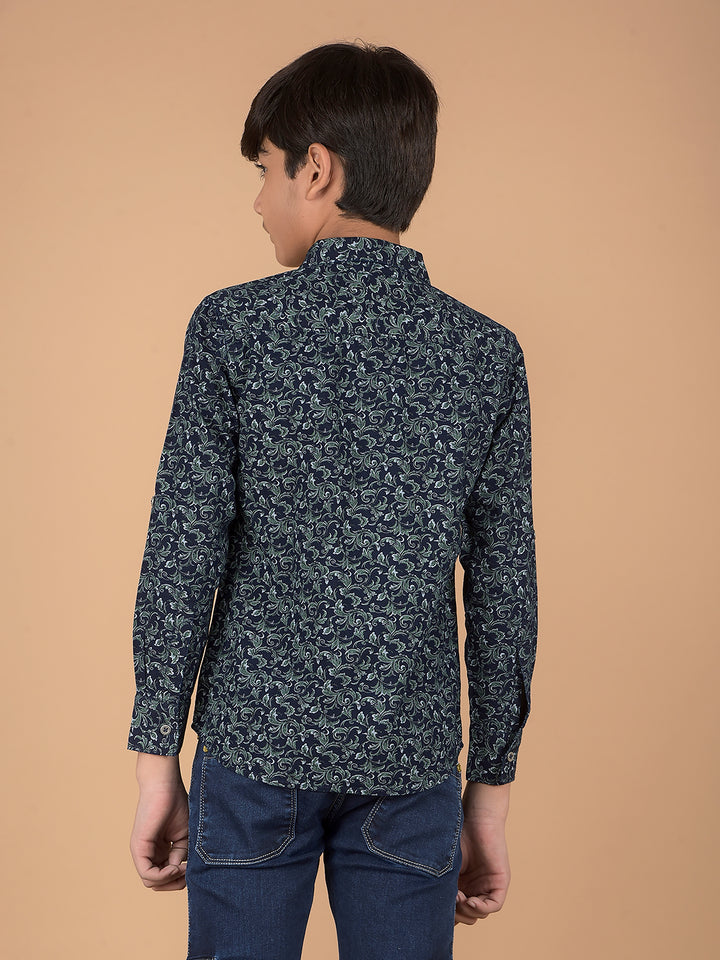 Green Floral Print 100% Cotton Shirt-Boys Shirts-Crimsoune Club
