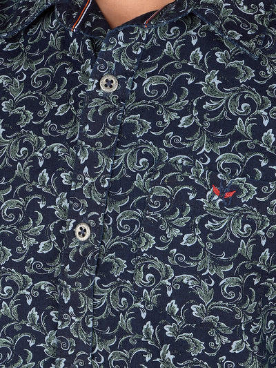 Green Floral Print 100% Cotton Shirt-Boys Shirts-Crimsoune Club
