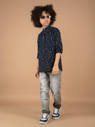 Olive Printed 100% Cotton Kurta-Boys Kurtas-Crimsoune Club