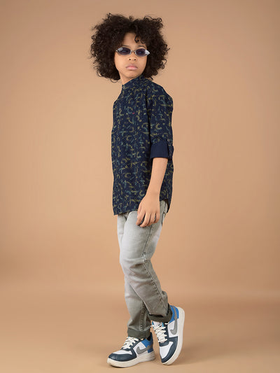 Olive Printed 100% Cotton Kurta-Boys Kurtas-Crimsoune Club