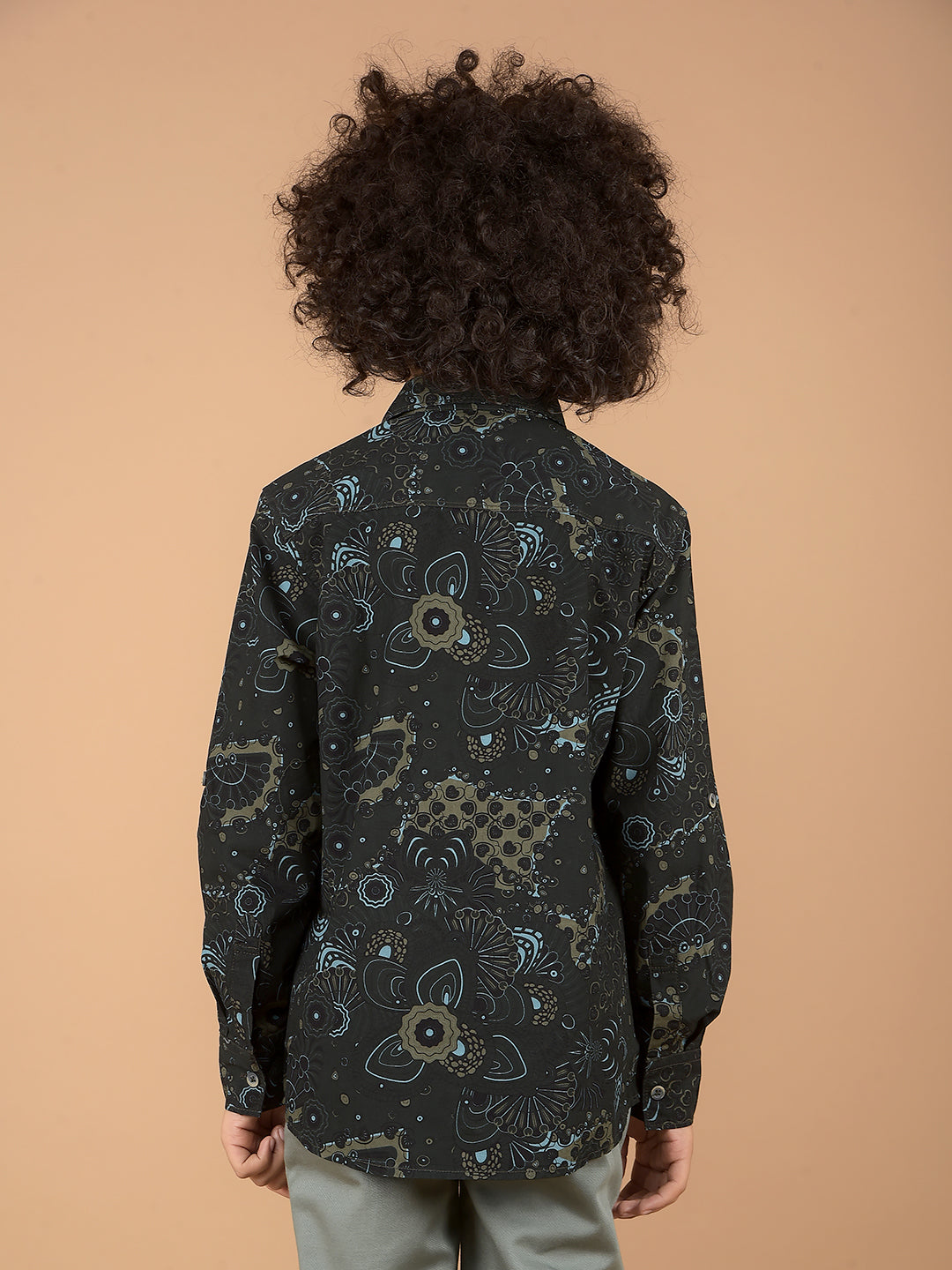 Olive Floral Print 100% Cotton Shirt-Boys Shirts-Crimsoune Club