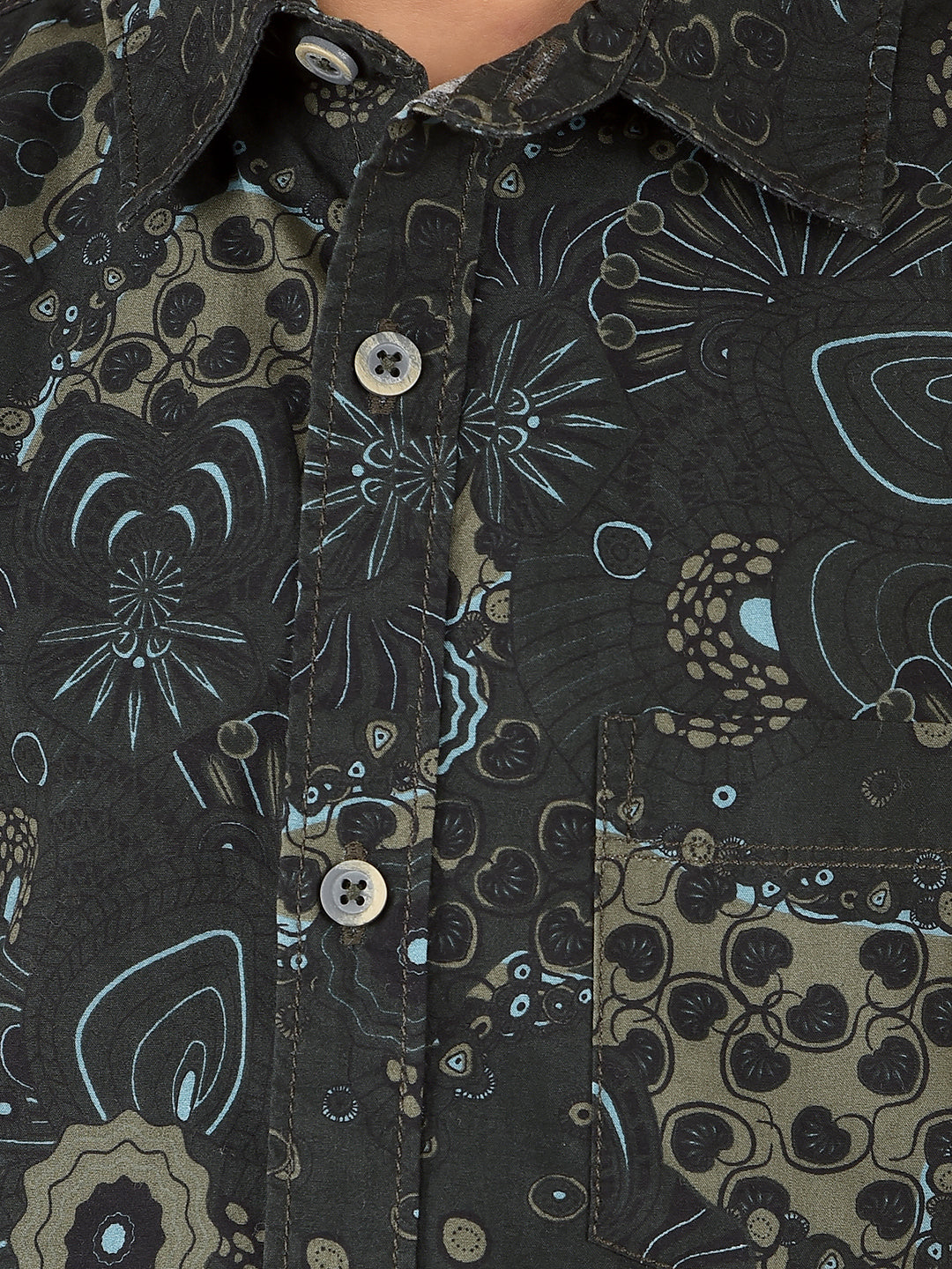 Olive Floral Print 100% Cotton Shirt-Boys Shirts-Crimsoune Club
