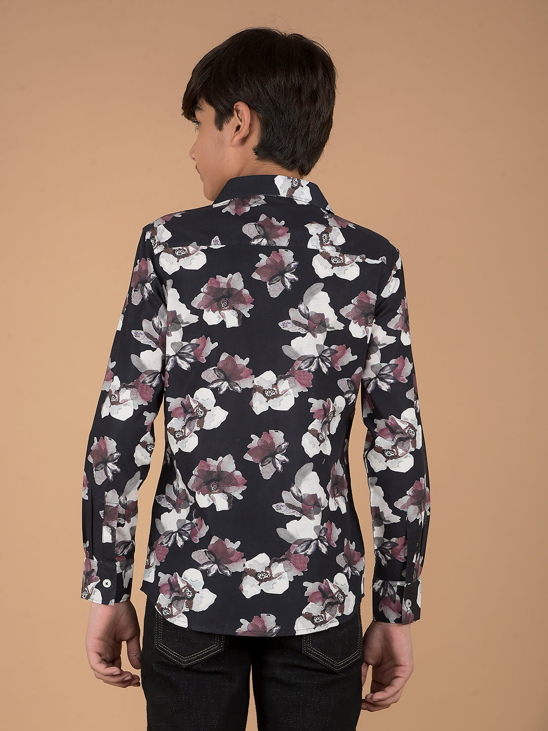 Black Floral Print 100% Cotton Shirt-Boys Shirts-Crimsoune Club