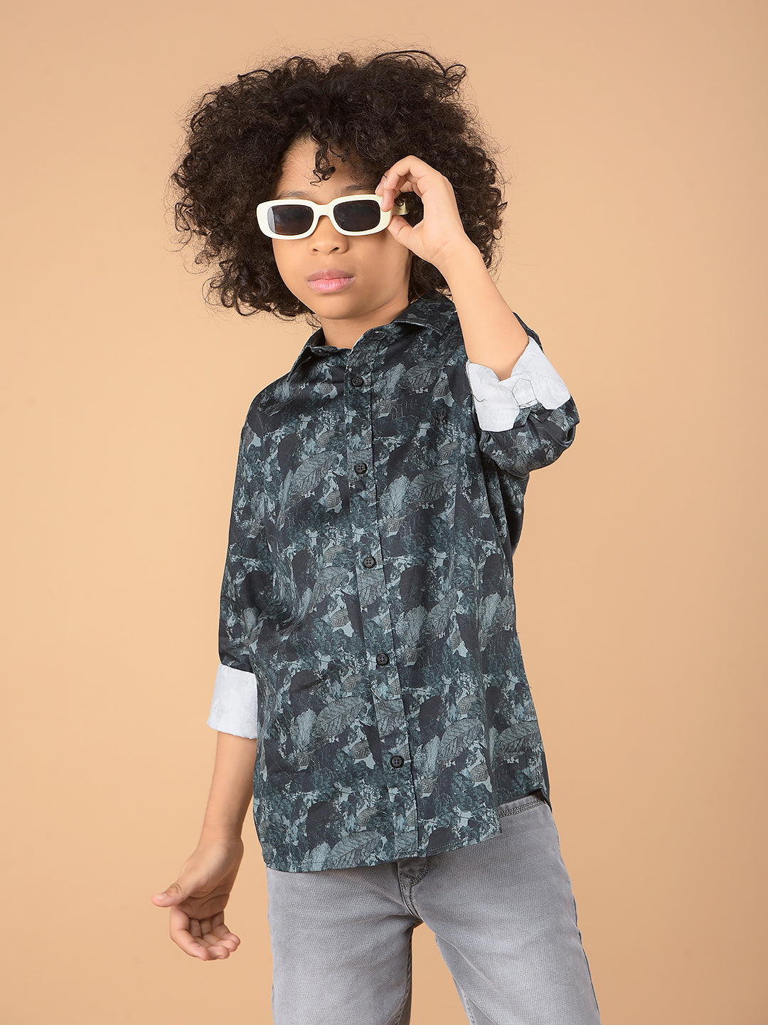 Green Floral Print 100% Cotton Shirt-Boys Shirts-Crimsoune Club