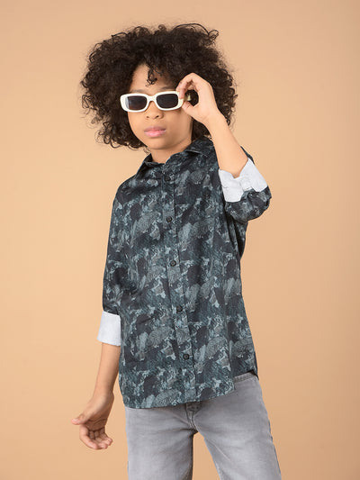Green Floral Print 100% Cotton Shirt-Boys Shirts-Crimsoune Club