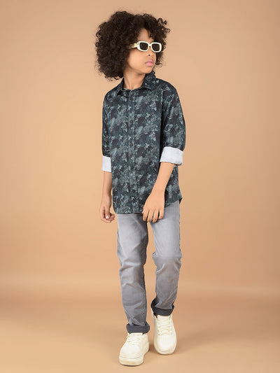 Green Floral Print 100% Cotton Shirt-Boys Shirts-Crimsoune Club
