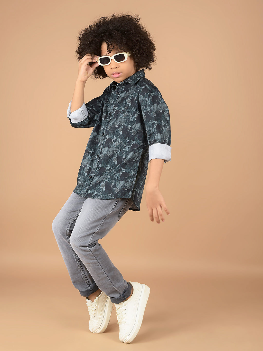 Green Floral Print 100% Cotton Shirt-Boys Shirts-Crimsoune Club