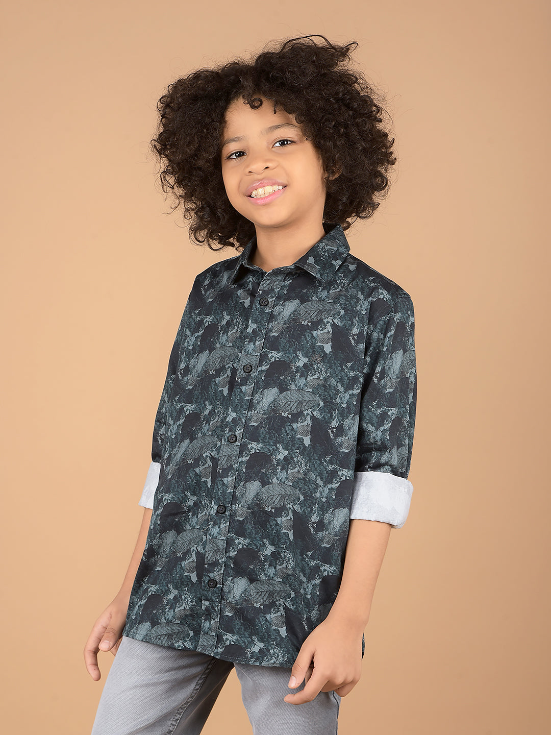 Green Floral Print 100% Cotton Shirt-Boys Shirts-Crimsoune Club
