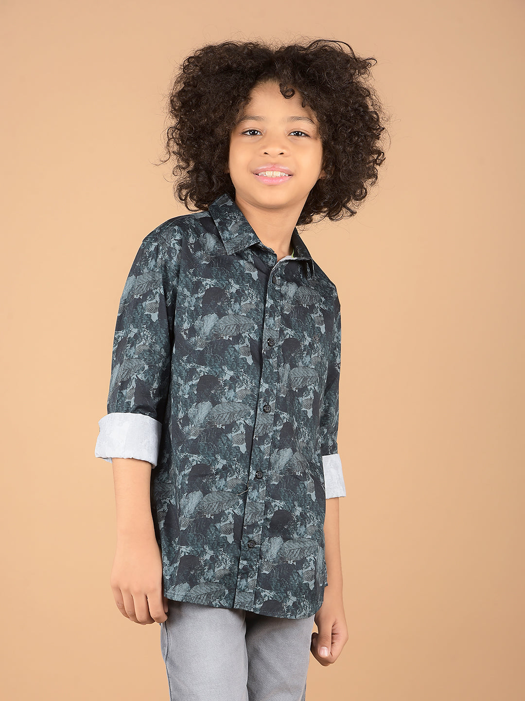 Green Floral Print 100% Cotton Shirt-Boys Shirts-Crimsoune Club