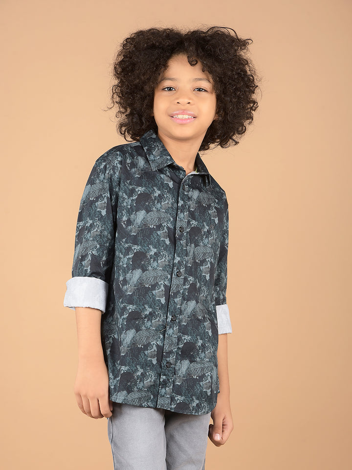 Green Floral Print 100% Cotton Shirt-Boys Shirts-Crimsoune Club