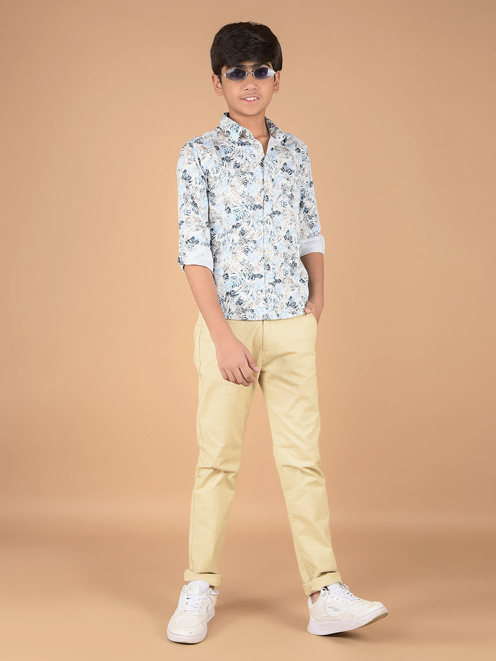 Blue Floral Print 100% Cotton Shirt-Boys Shirts-Crimsoune Club