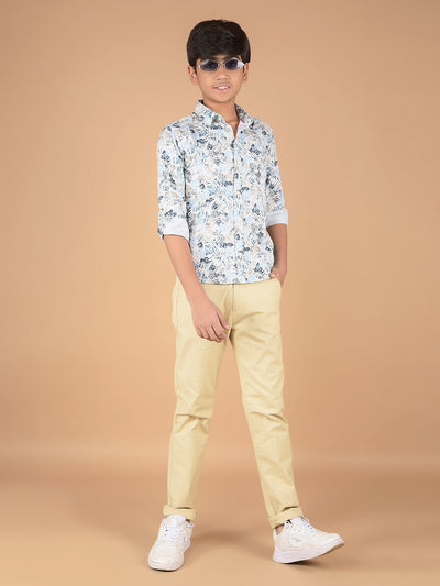 Blue Floral Print 100% Cotton Shirt-Boys Shirts-Crimsoune Club