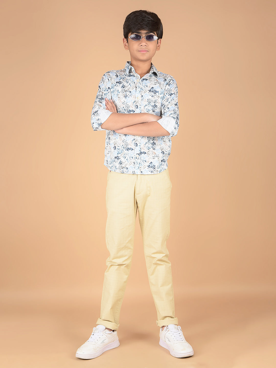 Blue Floral Print 100% Cotton Shirt-Boys Shirts-Crimsoune Club