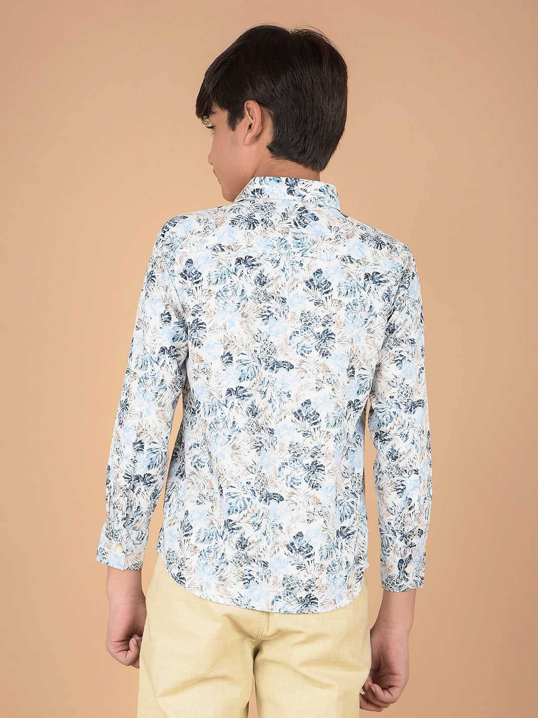 Blue Floral Print 100% Cotton Shirt-Boys Shirts-Crimsoune Club
