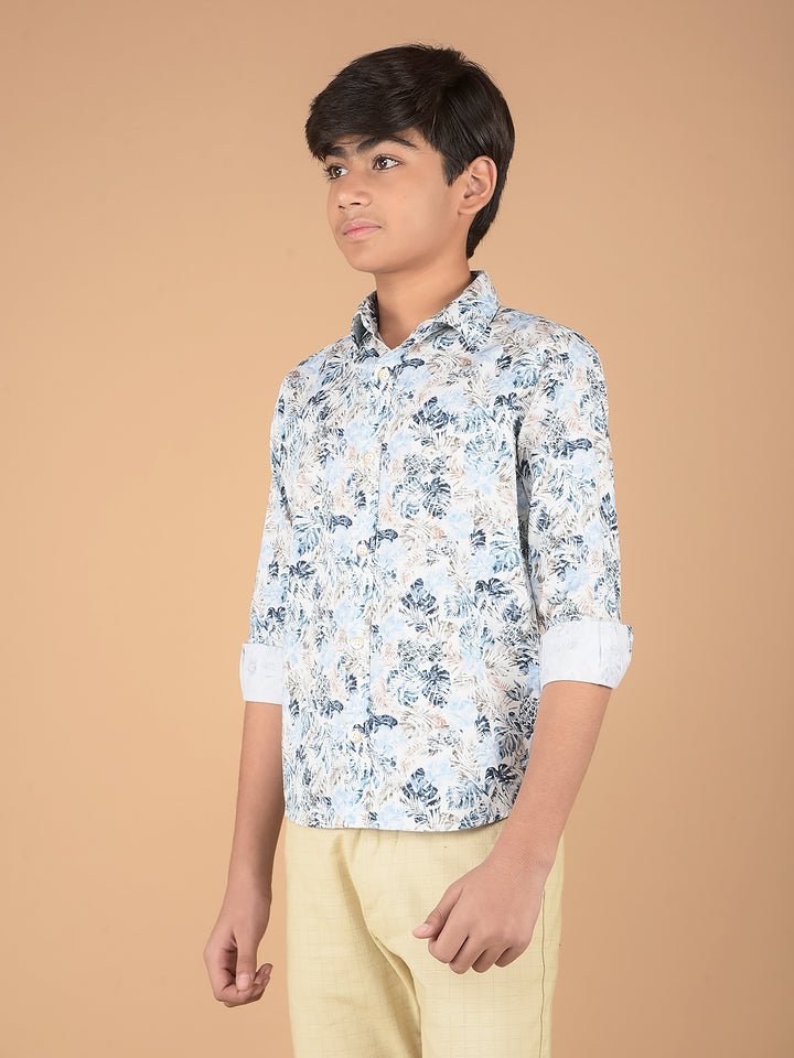 Blue Floral Print 100% Cotton Shirt-Boys Shirts-Crimsoune Club