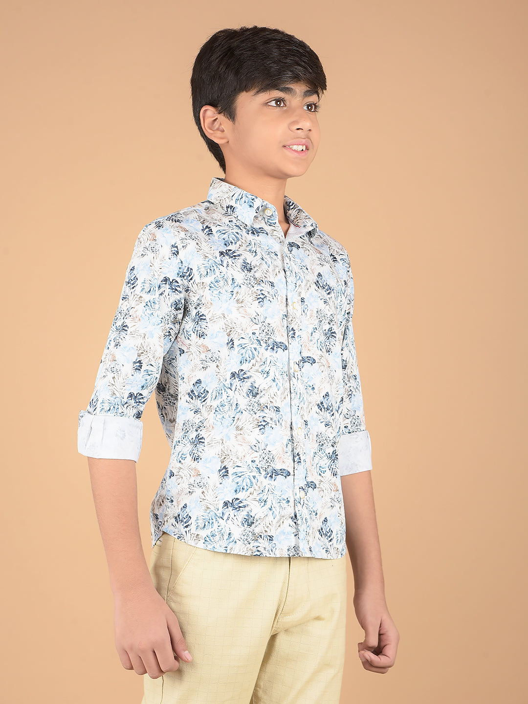 Blue Floral Print 100% Cotton Shirt-Boys Shirts-Crimsoune Club