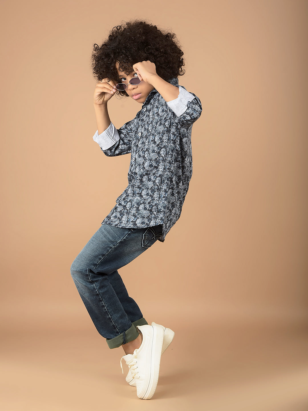 Blue Floral Print 100% Cotton Shirt-Boys Shirts-Crimsoune Club