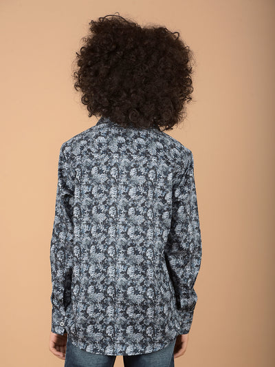 Blue Floral Print 100% Cotton Shirt-Boys Shirts-Crimsoune Club