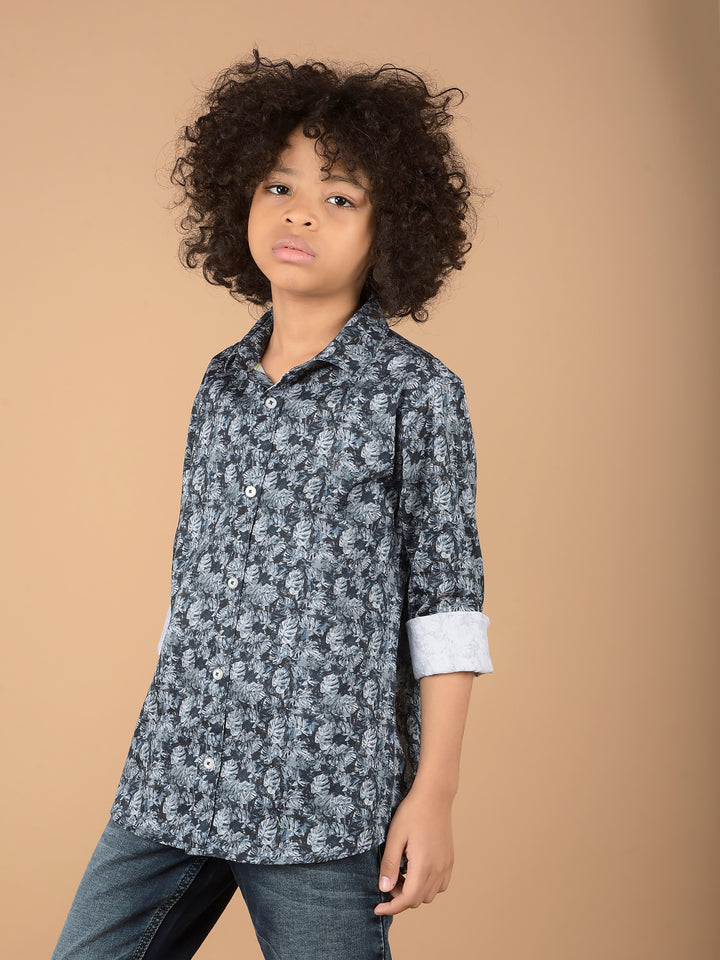 Blue Floral Print 100% Cotton Shirt-Boys Shirts-Crimsoune Club