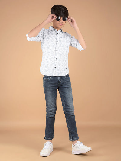 Grey Floral Print 100% Cotton Shirt-Boys Shirts-Crimsoune Club