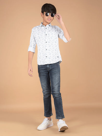 Grey Floral Print 100% Cotton Shirt-Boys Shirts-Crimsoune Club