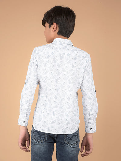 Grey Floral Print 100% Cotton Shirt-Boys Shirts-Crimsoune Club