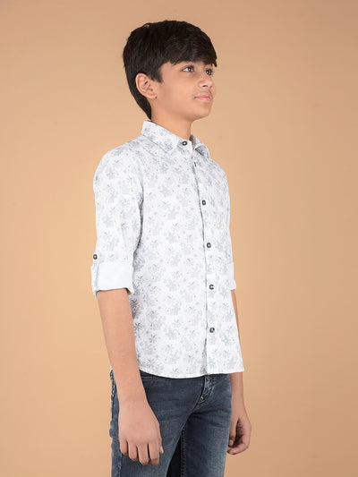 Grey Floral Print 100% Cotton Shirt-Boys Shirts-Crimsoune Club