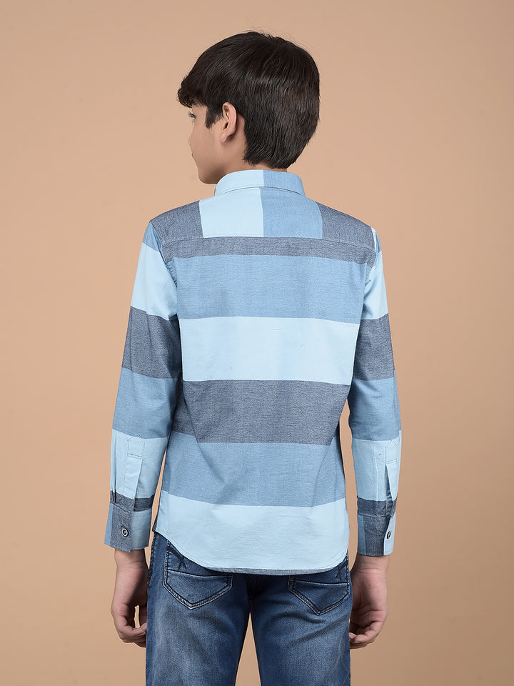 Blue Colorblock Button Down Collar 100% Cotton Shirt-Boys Shirts-Crimsoune Club