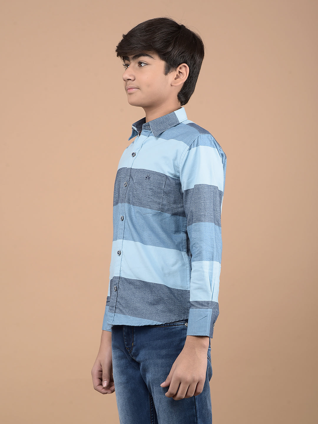 Blue Colorblock Button Down Collar 100% Cotton Shirt-Boys Shirts-Crimsoune Club