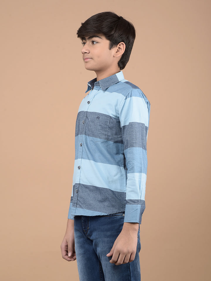 Blue Colorblock Button Down Collar 100% Cotton Shirt-Boys Shirts-Crimsoune Club