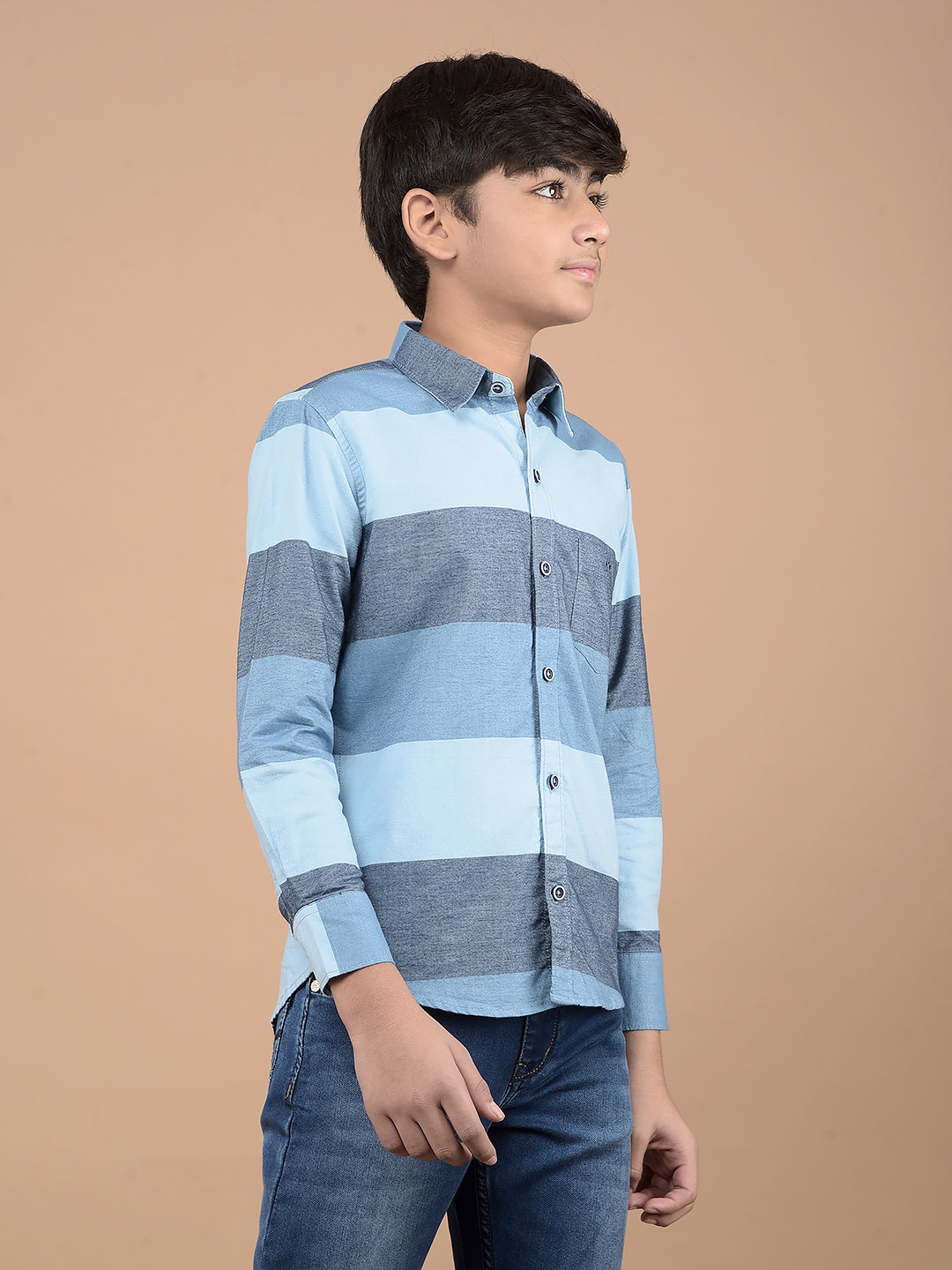 Blue Colorblock Button Down Collar 100% Cotton Shirt-Boys Shirts-Crimsoune Club