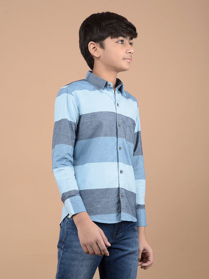 Blue Colorblock Button Down Collar 100% Cotton Shirt-Boys Shirts-Crimsoune Club