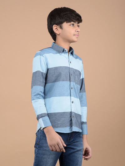 Blue Colorblock Button Down Collar 100% Cotton Shirt-Boys Shirts-Crimsoune Club