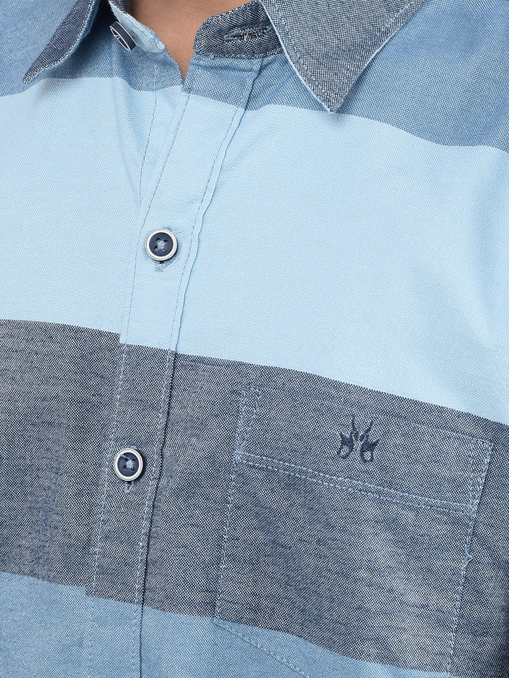 Blue Colorblock Button Down Collar 100% Cotton Shirt-Boys Shirts-Crimsoune Club