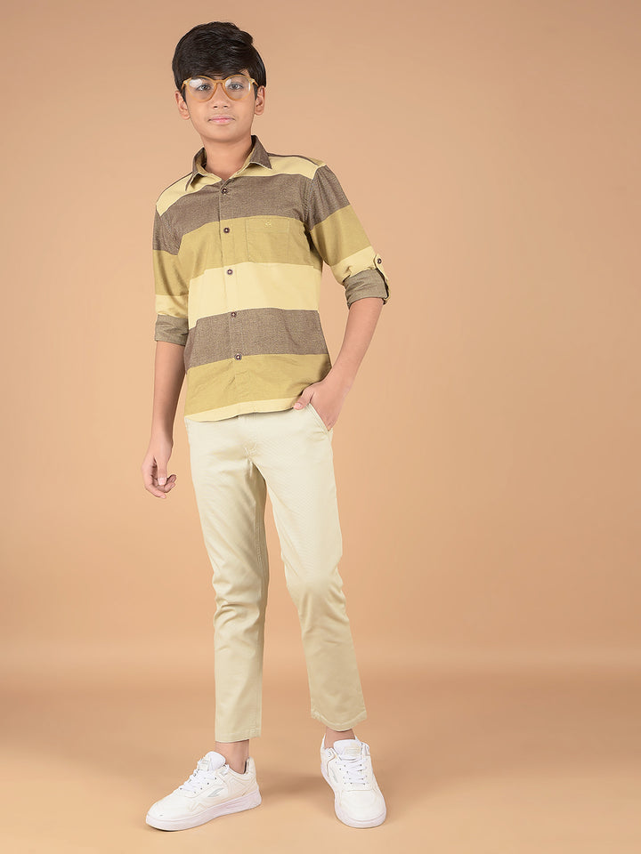 Brown Horizontal Stripes 100% Cotton Shirt-Boys Shirts-Crimsoune Club