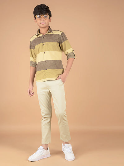 Brown Horizontal Stripes 100% Cotton Shirt-Boys Shirts-Crimsoune Club