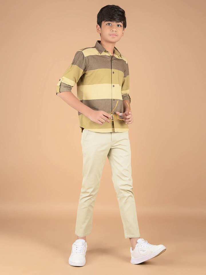 Brown Horizontal Stripes 100% Cotton Shirt-Boys Shirts-Crimsoune Club