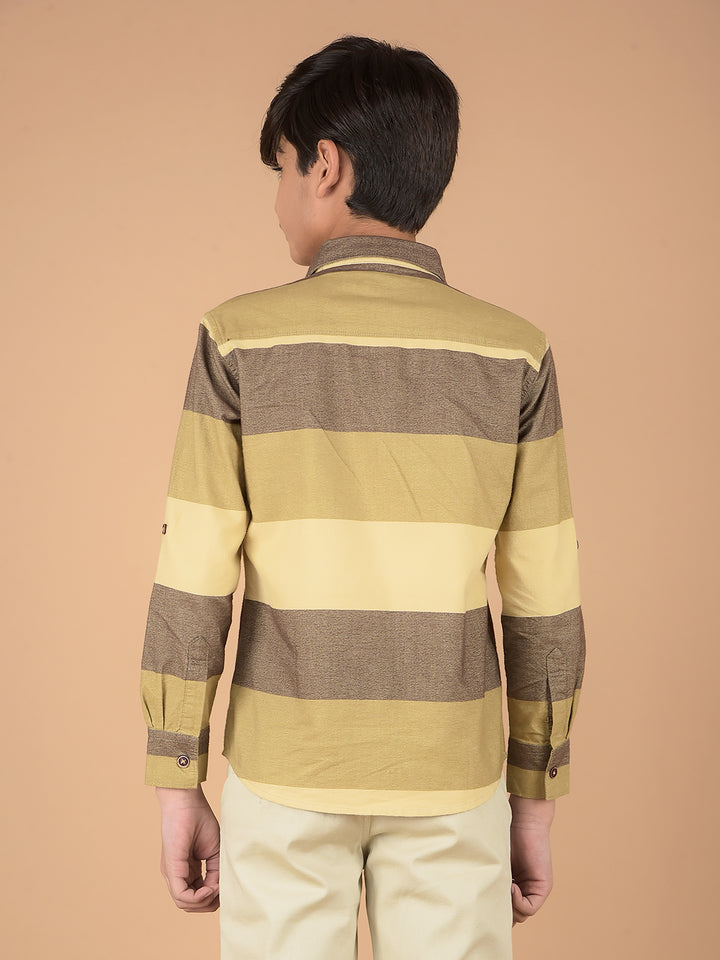 Brown Horizontal Stripes 100% Cotton Shirt-Boys Shirts-Crimsoune Club