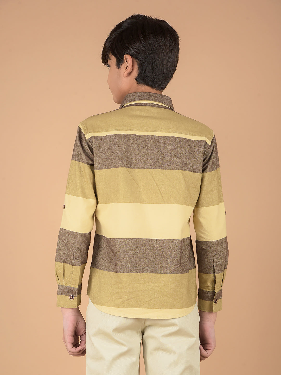 Brown Horizontal Stripes 100% Cotton Shirt-Boys Shirts-Crimsoune Club