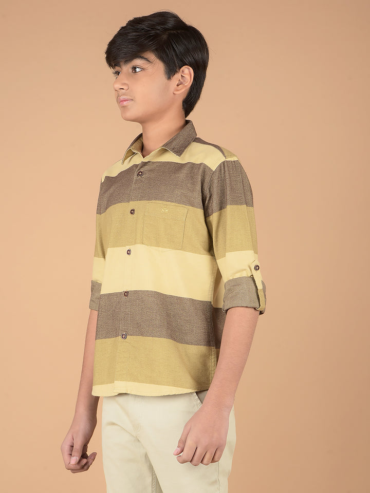 Brown Horizontal Stripes 100% Cotton Shirt-Boys Shirts-Crimsoune Club