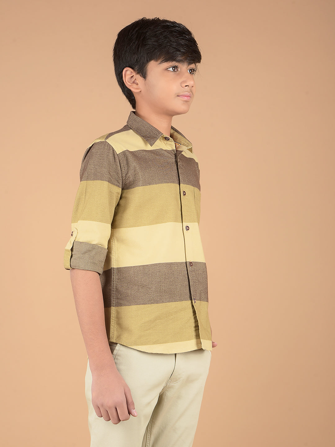 Brown Horizontal Stripes 100% Cotton Shirt-Boys Shirts-Crimsoune Club