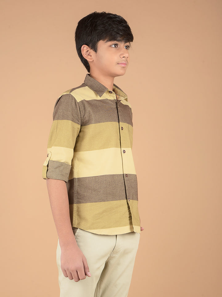 Brown Horizontal Stripes 100% Cotton Shirt-Boys Shirts-Crimsoune Club