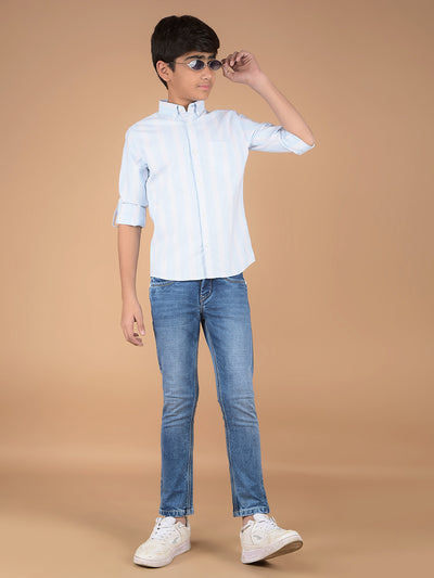 Blue Vertical Stripes 100% Cotton Shirt-Boys Shirts-Crimsoune Club